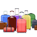 Travel bags and luggage color vector. Heap of baggage to travel trip illustration